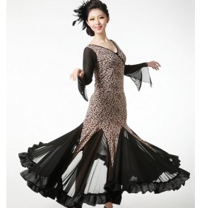 Women's leopard and black patchwork ballroom dance dress tango dress