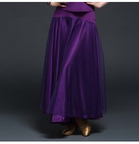 Women's long length ballroom dance skirt waltz dance skirt big skirted purple black fuchsia