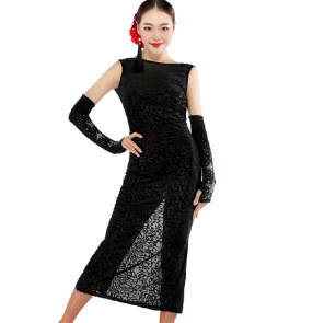 Women's long sexy lace Latin dance dress black 