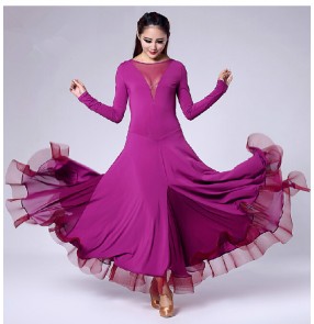 Women's long sleeves full skirt ballroom dance dress 