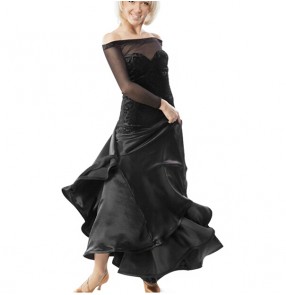 Women's off shoulder velvet long length full skirt ballroom dancing dress