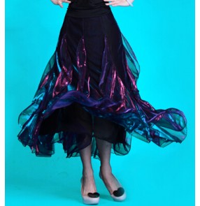 Women's paillette ruffles big skirted ballroom waltz tango dance skirt 