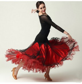 Women's patchwork fashionable long ballroom dance dress set tango waltz dance dress top and swing skirt