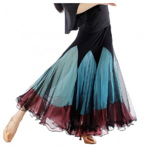 Women's patchwork mesh fabric latin skirt ballroom dancing skirt