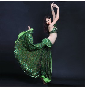 Women's peacock green high quality belly dance costume set ( bra + skirt)