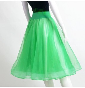 Women's pink light yellow green 3 layers organza ballroom dance flamenco dance  waltz tango dance skirts 