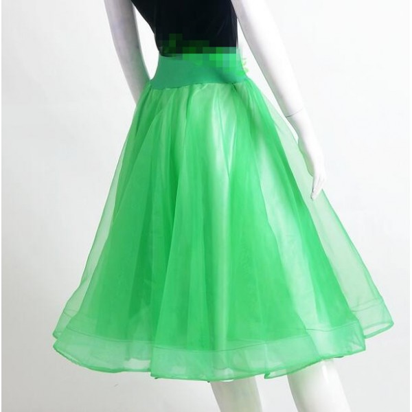 Women's pink light yellow green 3 layers organza ballroom dance ...