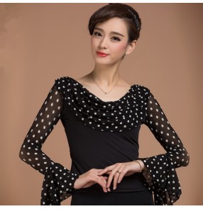 Women's polka dot long sleeves latin dance top practice top