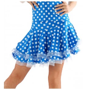 Women's polka dot printed latin dance skirt fuchsia blue white