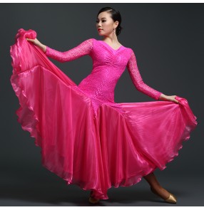 Women's professional big skirted standard ballroom dance dress waltz competition dance dress black fuchsia