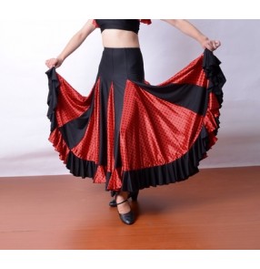 Women's red and black polka dot full skirted ballroom dance skirt flamenco dance skirt 