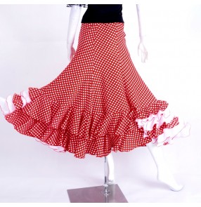 Women's red polka dot full skirted ballroom dance skirt waltz tango skirt flamenco