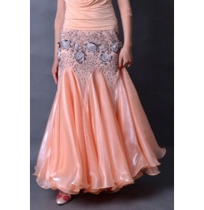 Women's rose embroidery pattern big skirted full skirted standard ballroom dance skirt S-XXXL