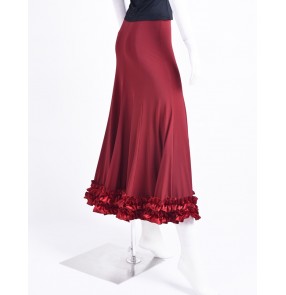 Women's ruffles hem long big skirted ballroom dance skirts waltz flamenco dance skirts