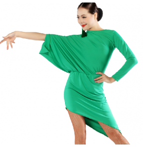 Women's short loose sleeves long length Latin Dance Dress Green
