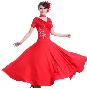 Women's short sleeves ballroom dance dress black red tango dress