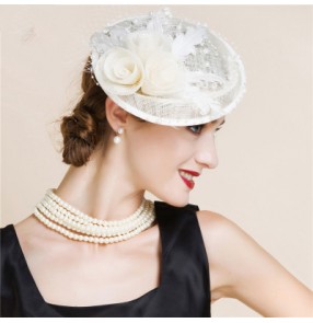 Women's sinamay wedding pillbox hat church hat vintage top wedding dress hat ivory one size 