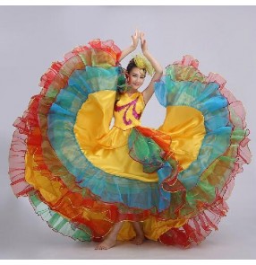 Women's spanish folk bull dance dress big skirted theatre dance dress 720 degree