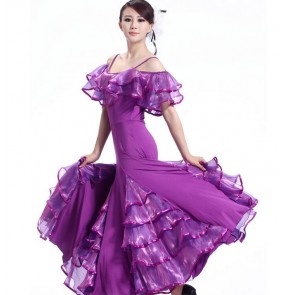 Women's strap shoulder black violet ballroom dance dress tango dance
