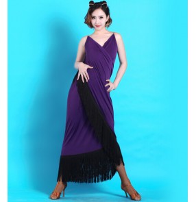 Women's strap shoulder tassel long length latin dance dress