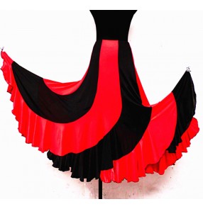 Women's striped red and black purple and black patchwork big skirted ballroom dance skirt waltz  tango