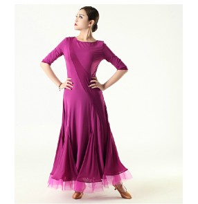 Women's turtle neck long sleeves modern ballroom dancing dress fuchsia