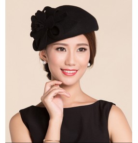 Women's vintage 100% wool handmade pillbox hat  wedding dress hat fedoras one size black