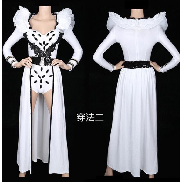 Women's white cloak and bodysuit jazz dance costume set dj ds dance