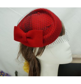 Womens Lady Vintage Fascinator Wool Hair Pillbox Hat Bowknot Veil Felt Cocktail Party Wedding Socialite