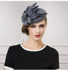 Womens Lady Vintage Fascinator Wool Hair Pillbox Hat Bowknot Veil Hairclip