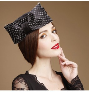 Womens Lady Vintage Fascinators Wool Hair Pillbox Hat Bowknot Veil Felt Cocktail Party Wedding Hat 