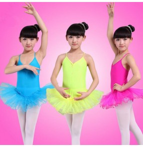 Yellow green turquoise white fuchsia hot pink sleeveless girls kids child children competition practice professional gymnastics ballet tutu skirt dance leotard dresses 