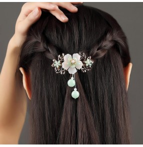 Jade hanfu fairy dress hair comb Hairpin antique cheongsam headdress flowers hairpin clip hair accessories top clip back head clip