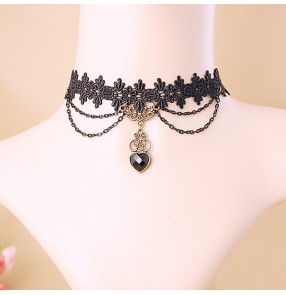 Japanese and Korean necklaces peach heart lace necklace short necklace clavicle chain Fashion jewelry for women