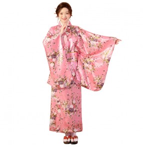 Japanese ladies traditional long formal Kimono dress cherry blossom kimono night robe yukata photo performance dance stage costumes