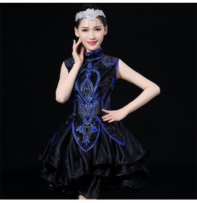 jazz dance dresses for women female royal blue black modern dance singers chorus gogo dancers stage performance competition dresses