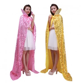 jazz dance Sequined Bar Cloak for women Golden Tabard Pageant Awards Cape opening model show stage performance shawl 63cm inch length