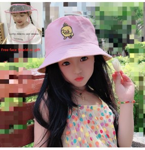 Kids anti spray saliva cartoon fisherman's cap with clear face shield safety protection sun hat for children