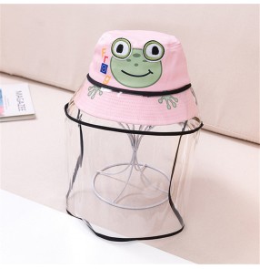 Kids baby anti-spray saliva outdoor fisherman's cap with clear face shield cartoon cotton direct splash virus dust proof sunscreen protective hat for children