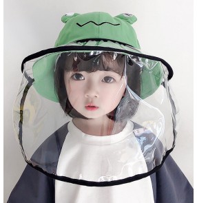 Kids baby anti-virus fisherman hat with face shield dust spray saliva proof sun screen cartoon cap for children