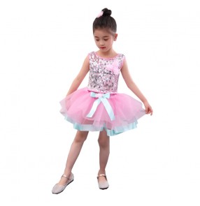 Kids baby jazz dance dress princess dress pink flower girls ballet chorus show stage performance dresses
