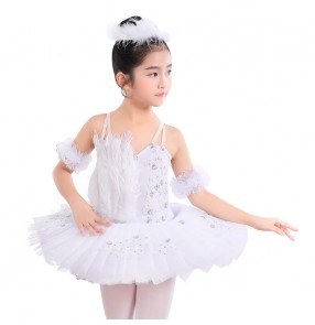 Kids baby white swan lake feather ballet dance dresses girls tutu skirts stage performance ballet dress