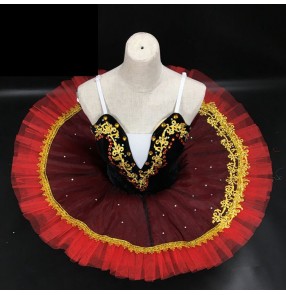 Kids ballet dance dress for girls children stage performance competition swan lake ballerina red color pancake tutu skirt modern dance costumes