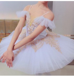 Kids ballet tutu skirt pancake platter skirt white swan lake girls competition stage performance modern dance ballet costumes