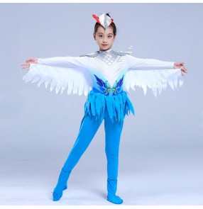 Kids blue birds modern dance jazz dance costumes fairy performance  anime drama cosplay birds costumes