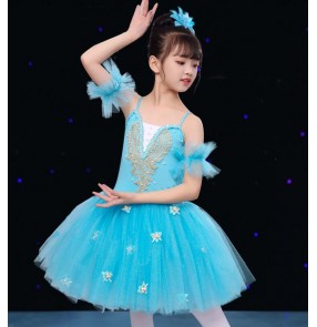 Kids blue colored ballet dance dress modern dance tutu skirt ballet dance costumes 