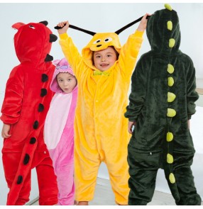 Kids Cartoon one-piece pajamas children's dinosaur sleep wear flannel show pajamas casual home clothing