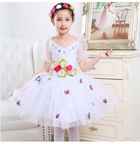 kids children ballet dance dress flower girls singer chorus dress tutu skirt princess stage performance tutu princess dresses