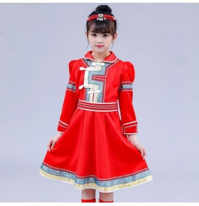 Kids children Mongolian dance costumes chidlren Mongolia drama cosplay dress stage performance chinese folk dance costumes