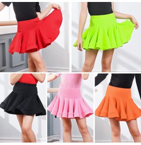 Kids children pink green black red latin dance skirts stage performance pratice salsa latin dance skirts